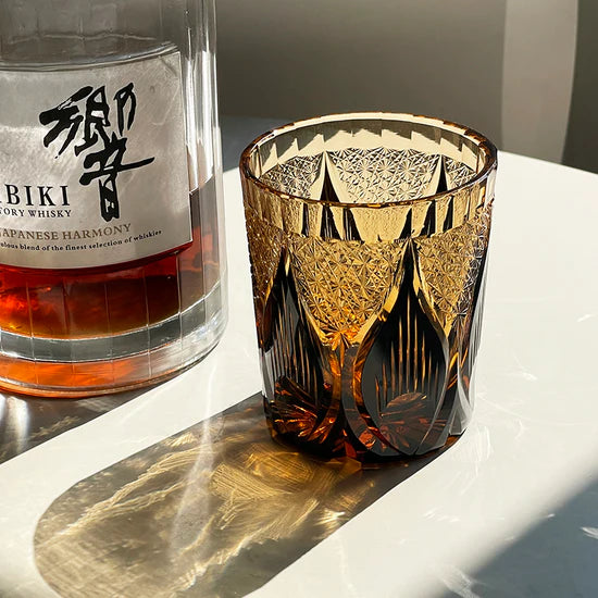 Edo Kiriko Hand-Carved Candle Flame Whisky Glass – A Radiance of Eternal Warmth