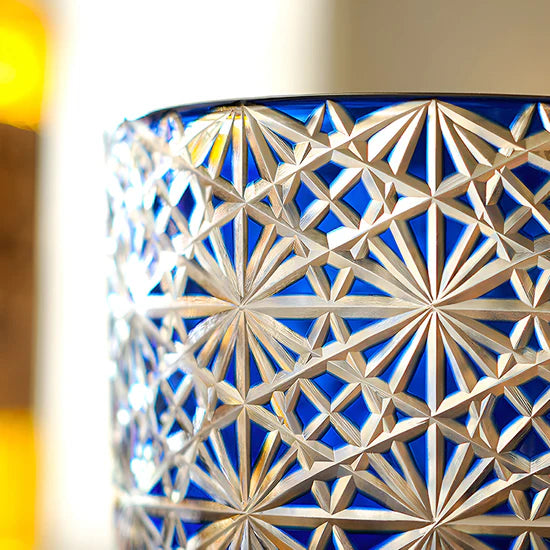 Edo Kiriko Hand-Carved Blue Daisy Whisky Glass – A Blossom of Serenity in Crystal