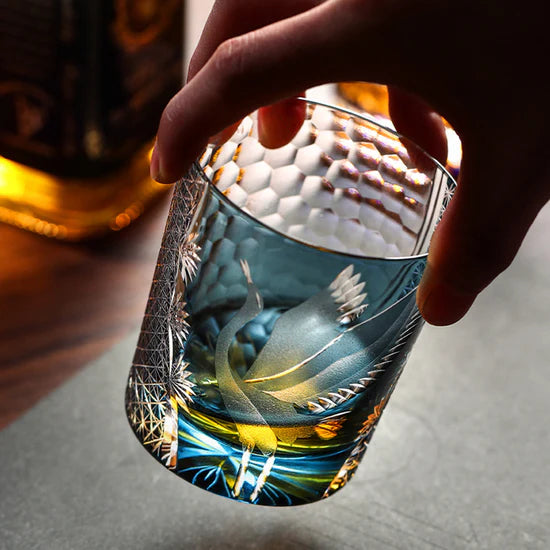 Edo Kiriko Soaring Crane Whisky Glass – Hand-Carved Premium Crystal Glass | Grace in Flight