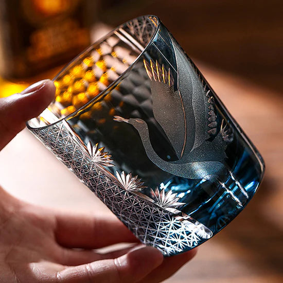 Edo Kiriko Soaring Crane Whisky Glass – Hand-Carved Premium Crystal Glass | Grace in Flight