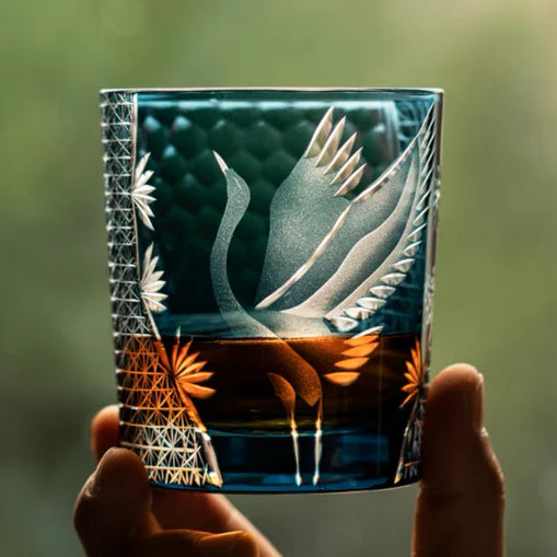 Edo Kiriko Soaring Crane Whisky Glass – Hand-Carved Premium Crystal Glass | Grace in Flight