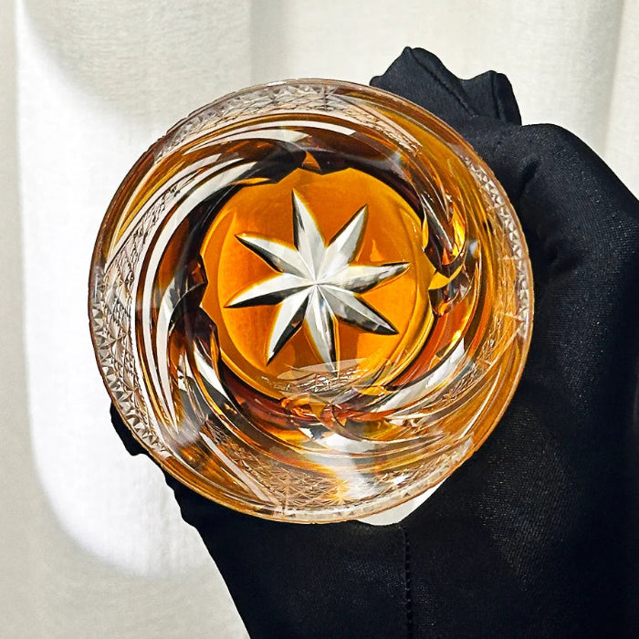 Edo Kiriko Emberlight Amber Whisky Glass – Hand-Carved Premium Crystal Glass | Warmth & Radiance