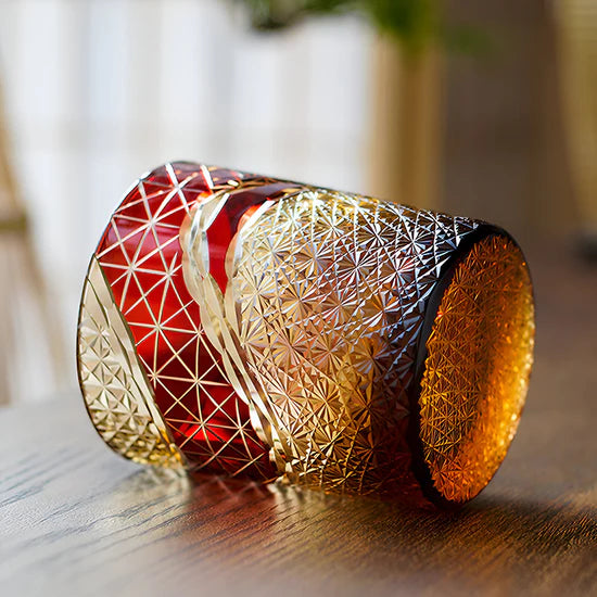 Edo Kiriko Hand-Carved Landscape Whiskey Glass – Nature’s Majesty Captured in Crystal