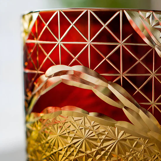 Edo Kiriko Hand-Carved Landscape Whiskey Glass – Nature’s Majesty Captured in Crystal