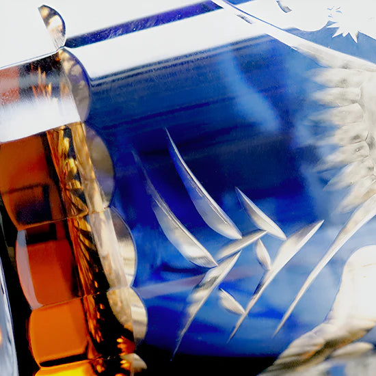 Edo Kiriko Hand-Carved Mount Fuji Whiskey Glass – A Mountain’s Majesty in Blue Crystal