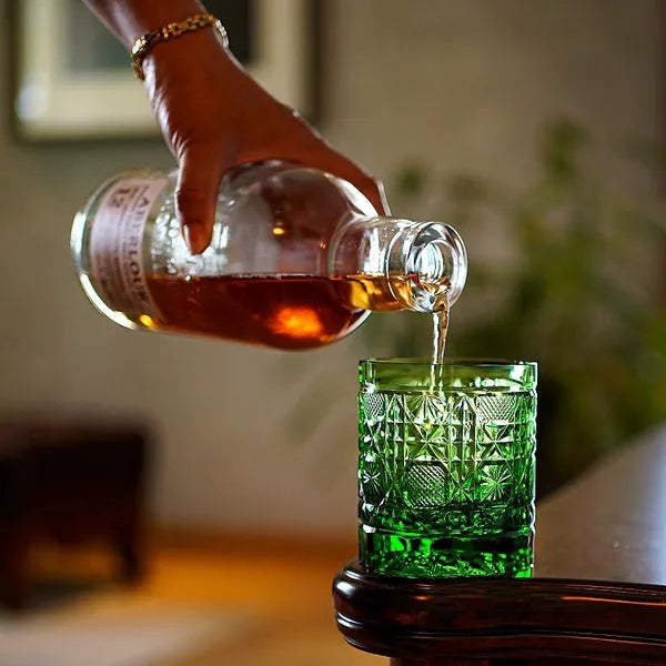 Edo Kiriko Octagonal Chrysanthemum Whisky Glass – Hand-Carved Lead-Free Premium Crystal | Emerald Fortune