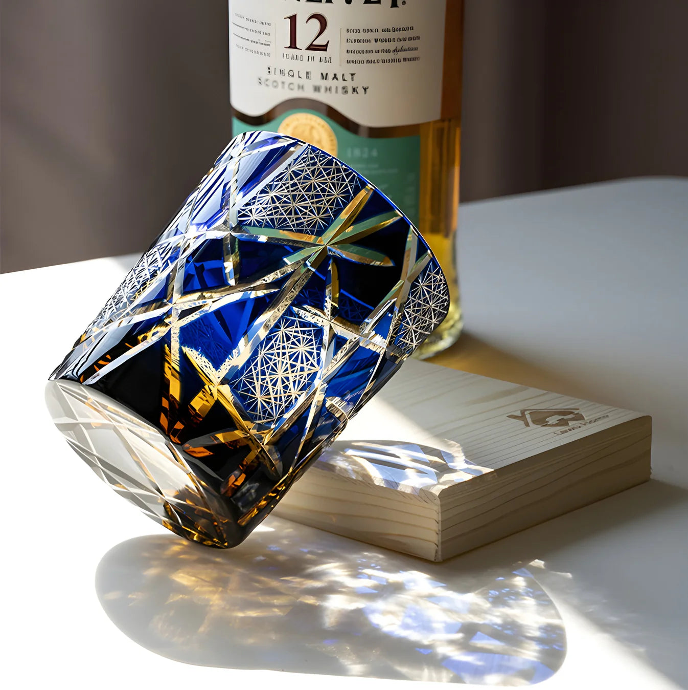 Edo Kiriko Dark Blue Lightning Whisky Glass – Hand-Carved Premium Crystal Glass | Power & Energy