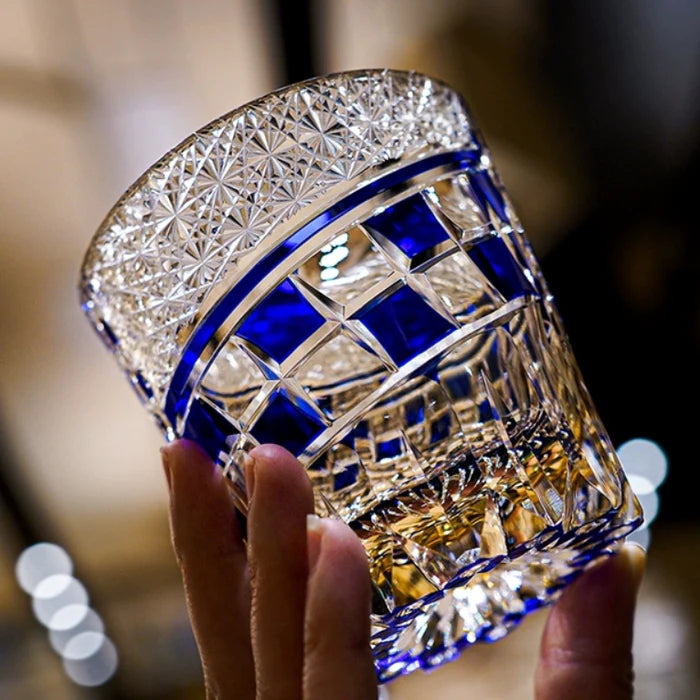 Edo Kiriko Hand-Carved Sapphire Motif Whiskey Glass – A Deep Dive into Luminous Elegance