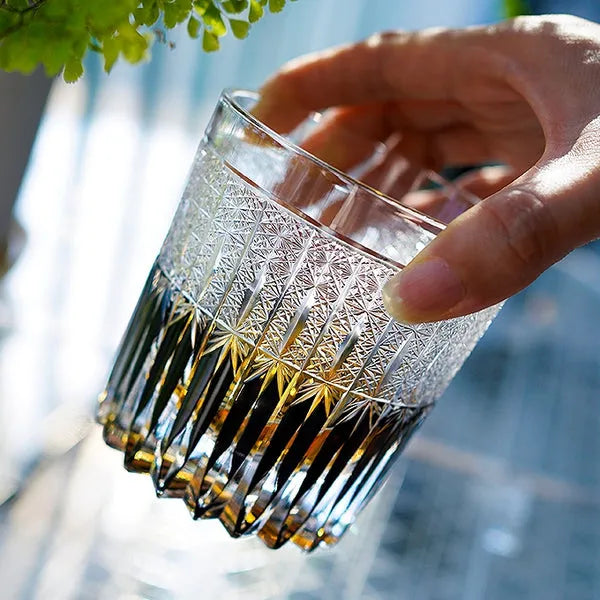 Edo Kiriko Stellar Nexus Whisky Glass – Black – Hand-Carved Premium Crystal Glass | Cosmic Midnight