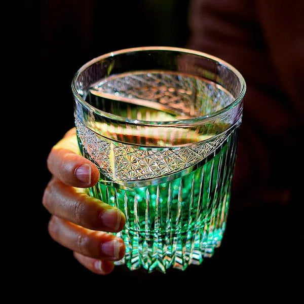 Edo Kiriko Karmic Whisky Glass – Turquoise – Hand-Carved Premium Crystal Glass | Natural Harmony