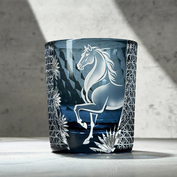 Edo Kiriko Azure Horse Whisky Glass – Hand-Carved Premium Crystal Glass | Noble Spirit