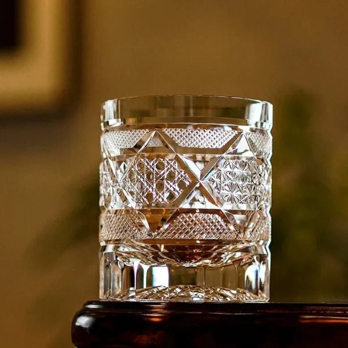 Edo Kiriko Hexagonal Chrysanthemum Whisky Glass – Hand-Carved Lead-Free Premium Crystal | Crystal Fortune