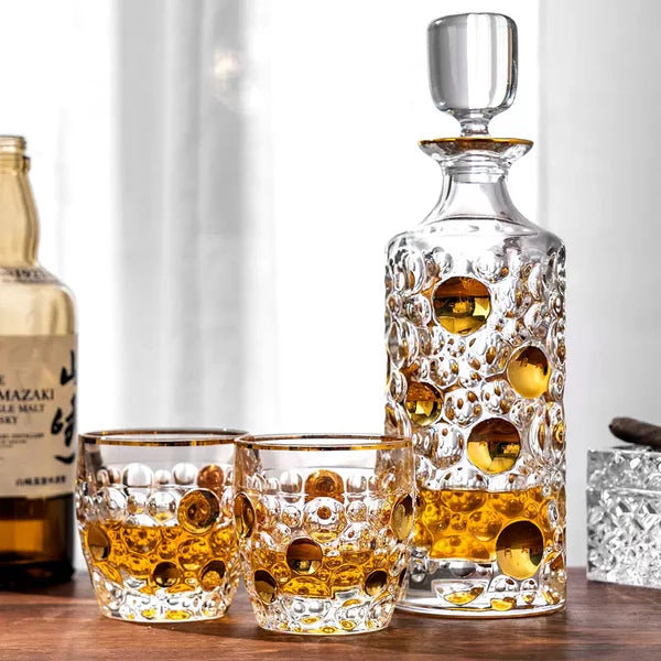 Bohemia Lisboa Aureate Droplet Whisky Glass – Hand-Cut Czech Crystal | Gold Accents