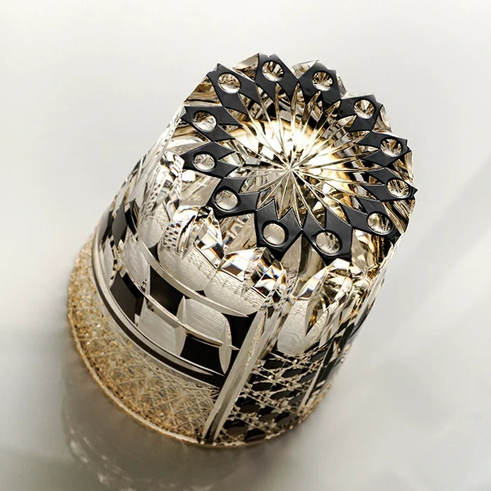 Edo Kiriko Hand-Carved Midnight Motif Whiskey Glass – An Enigma Etched in Darkness