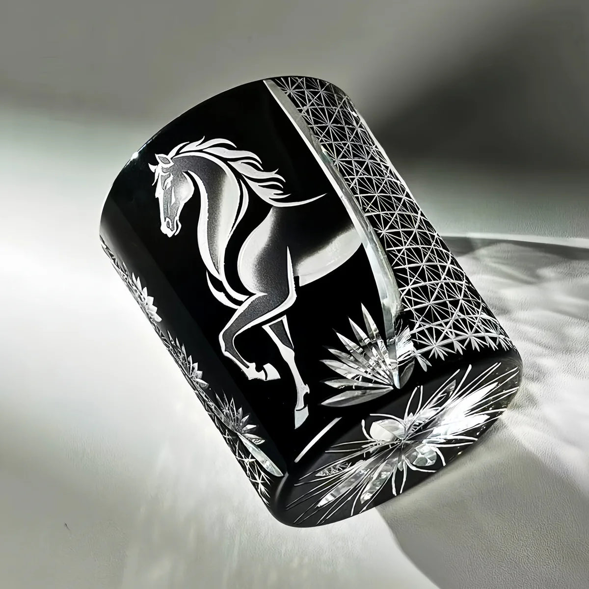 Edo Kiriko Midnight Horse Whisky Glass – Hand-Carved Premium Crystal Glass | Bold Dignity