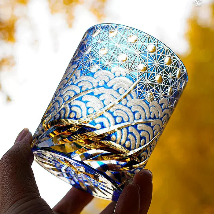Edo Kiriko Hand-Carved Wave Whiskey Glass – The Ocean’s Breath in Your Hands