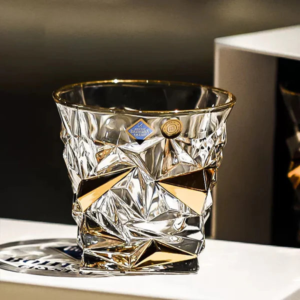 Bohemia Prismatic Whisky Glass – Hand-Cut Czech Crystal | Gold Rim