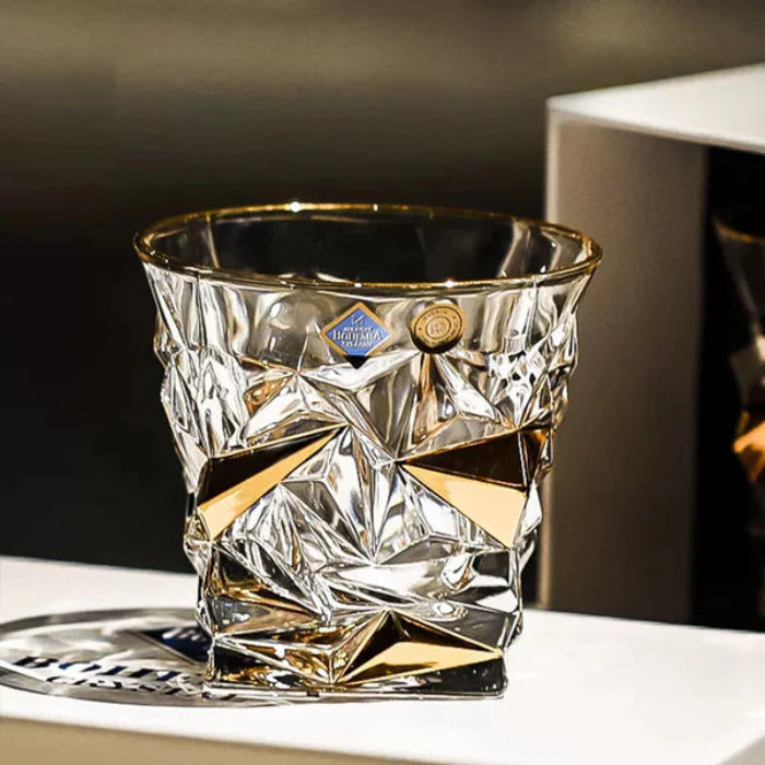 Bohemia Prismatic Whisky Glass – Hand-Cut Czech Crystal | Gold Rim