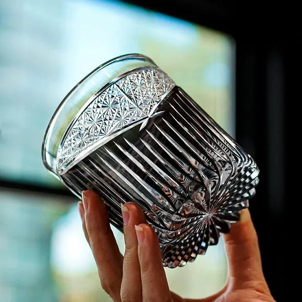 Edo Kiriko Karmic Whisky Glass – Black – Hand-Carved Premium Crystal Glass | Cosmic Mystery