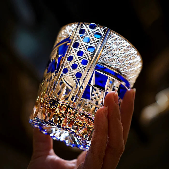 Edo Kiriko Hand-Carved Sapphire Motif Whiskey Glass – A Deep Dive into Luminous Elegance