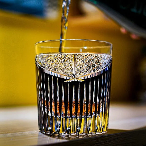 Edo Kiriko Karmic Whisky Glass – Black – Hand-Carved Premium Crystal Glass | Cosmic Mystery