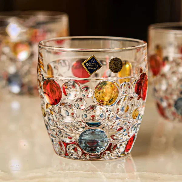 Bohemia Lisboa Vibrant Mosaic Whisky Glass – Hand-Cut Czech Crystal | Colorful Accents