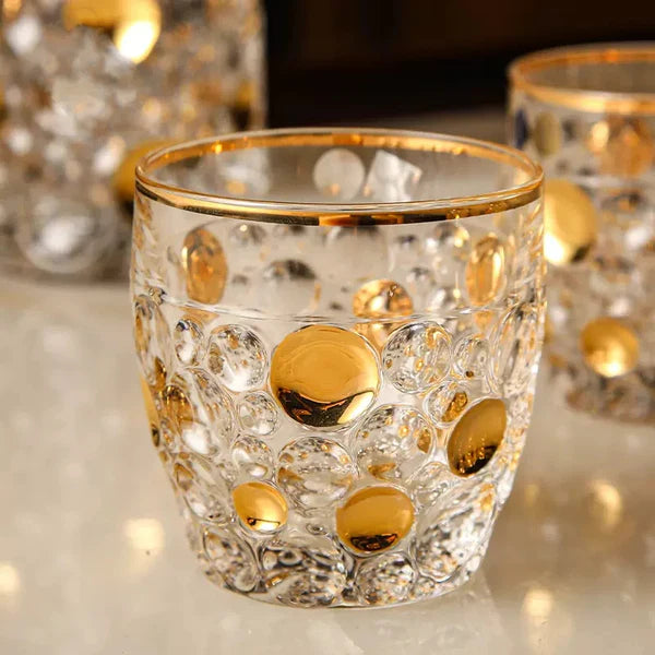 Bohemia Lisboa Aureate Droplet Whisky Glass – Hand-Cut Czech Crystal | Gold Accents