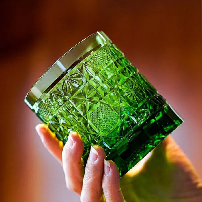 Edo Kiriko Octagonal Chrysanthemum Whisky Glass – Hand-Carved Lead-Free Premium Crystal | Emerald Fortune