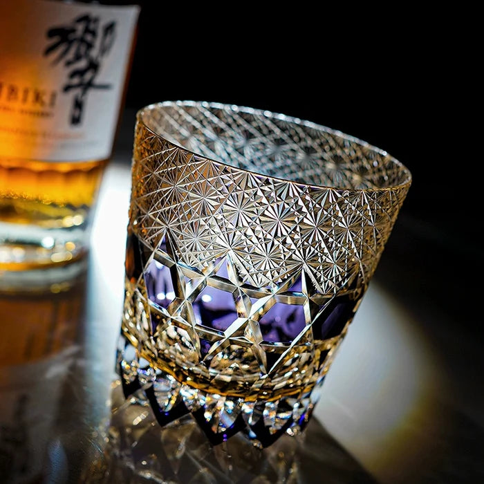 Edo Kiriko Amethyst Fluorite Whisky Glass – Hand-Carved Premium Crystal Glass | Radiant Brilliance
