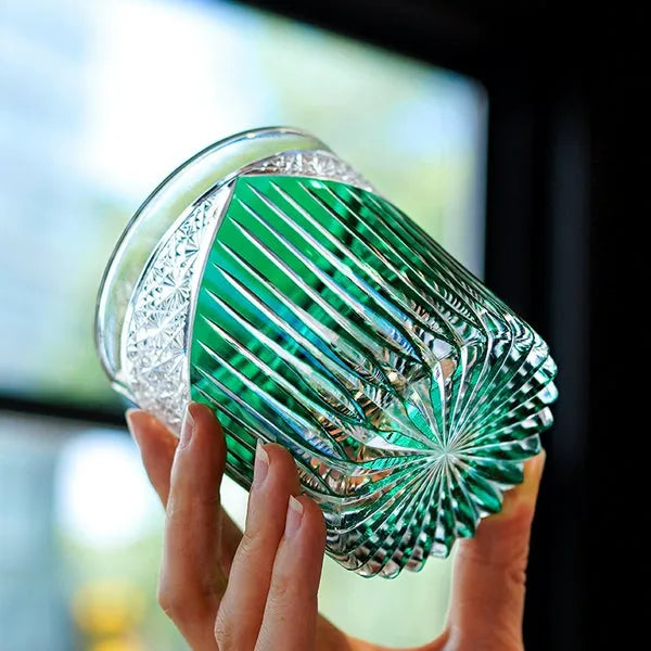 Edo Kiriko Karmic Whisky Glass – Turquoise – Hand-Carved Premium Crystal Glass | Natural Harmony