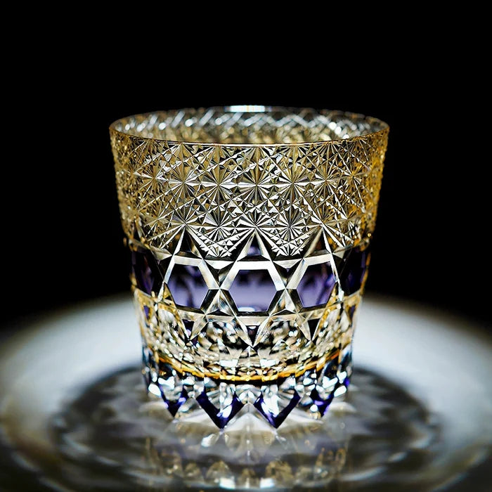 Edo Kiriko Amethyst Fluorite Whisky Glass – Hand-Carved Premium Crystal Glass | Radiant Brilliance