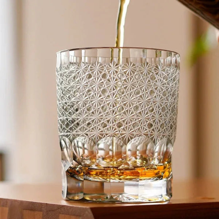 Edo Kiriko Royal Chrysanthemum Whisky Glass – Hand-Carved Premium Crystal Glass | Imperial Bloom