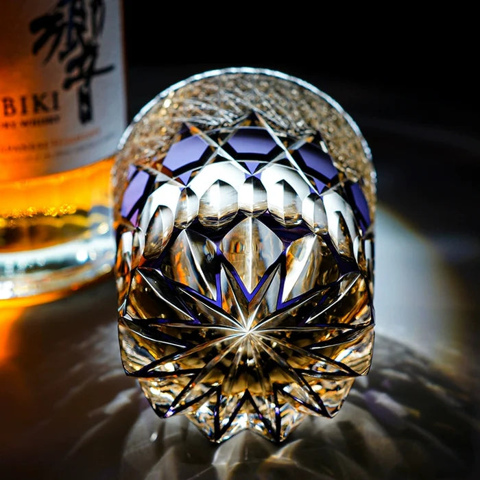 Edo Kiriko Amethyst Fluorite Whisky Glass – Hand-Carved Premium Crystal Glass | Radiant Brilliance