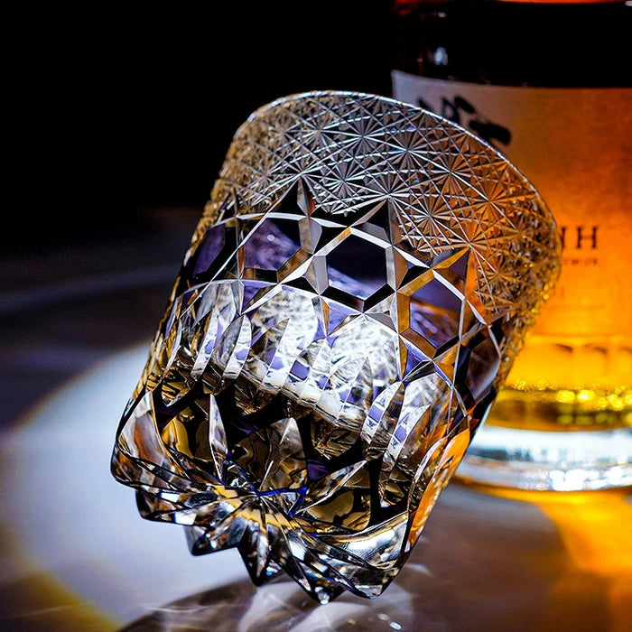 Edo Kiriko Hand-Carved Amethyst Fluorite Whiskey Glass – A Amethyst Glimmer of Radiance
