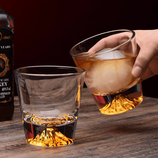 Edo Kiriko Hand-Carved Japanese Mount Fuji Whisky Glass – Golden Snow Peak Edition