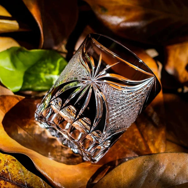 Edo Kiriko Hand-Carved Lepidoptera Whisky Glass – A Flight of Transformation in Crystal