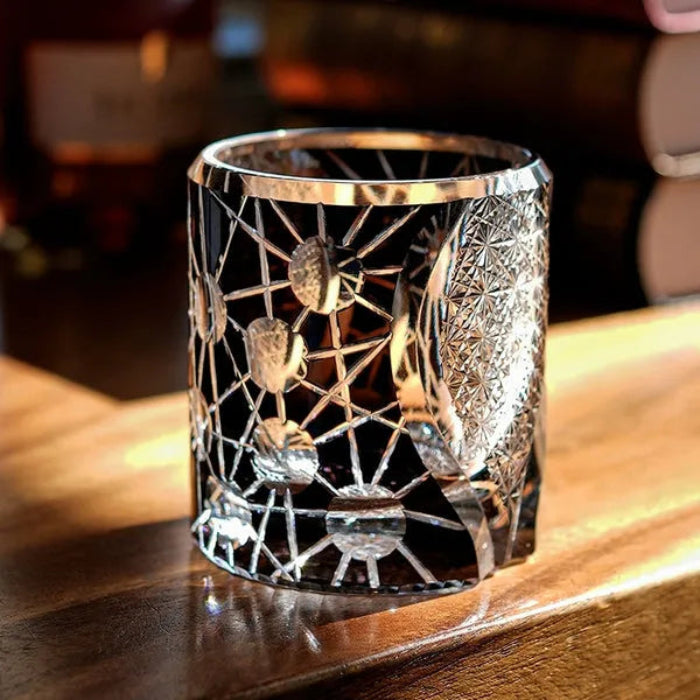 Edo Kiriko Night Jewel Whisky Glass – Black – Hand-Carved Premium Crystal Glass | Starlit Midnight