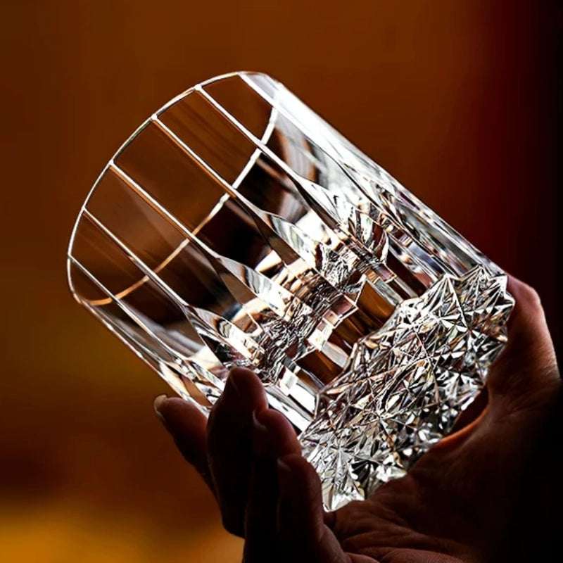 Edo Kiriko Hand-Carved Dazzling Lead-Free Premium Crystal Whiskey Glass — A Prism of Heritage and Light