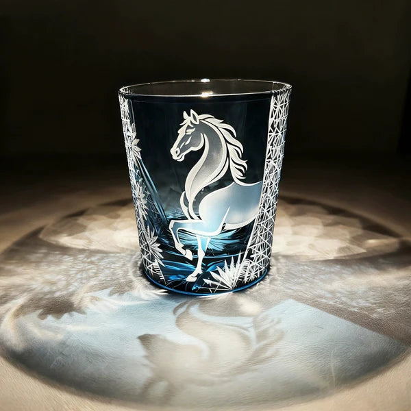 Edo Kiriko Azure Horse Whisky Glass – Hand-Carved Premium Crystal Glass | Noble Spirit