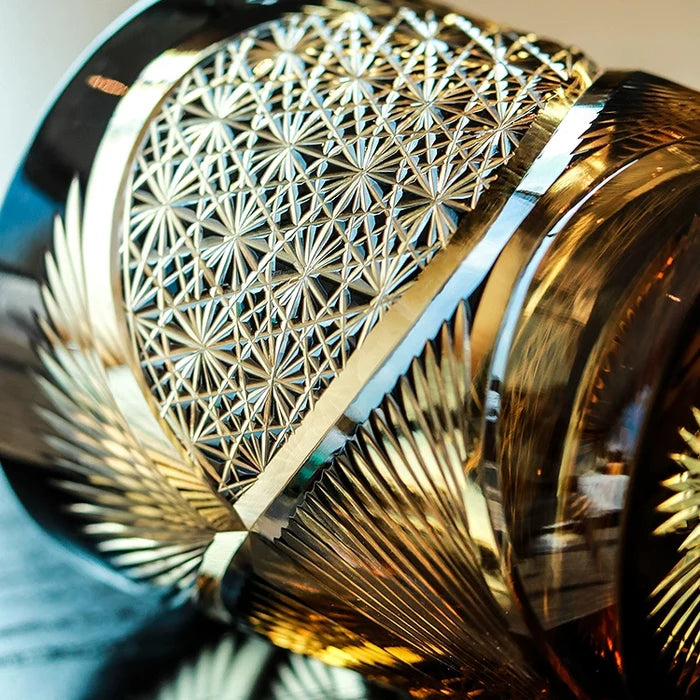 Edo Kiriko Hand-Carved Black Crane Feather Whiskey Glass – Wings of Grace, Cuts of Eternity