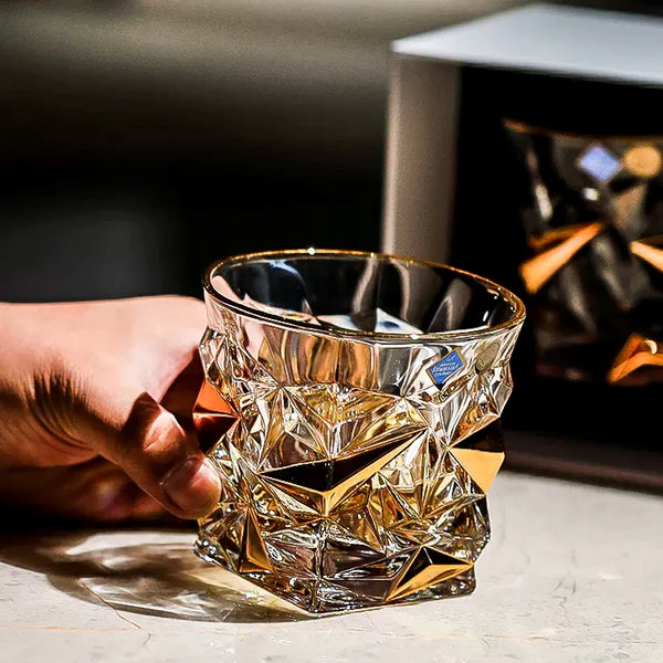 Bohemia Prismatic Whisky Glass – Hand-Cut Czech Crystal | Gold Rim