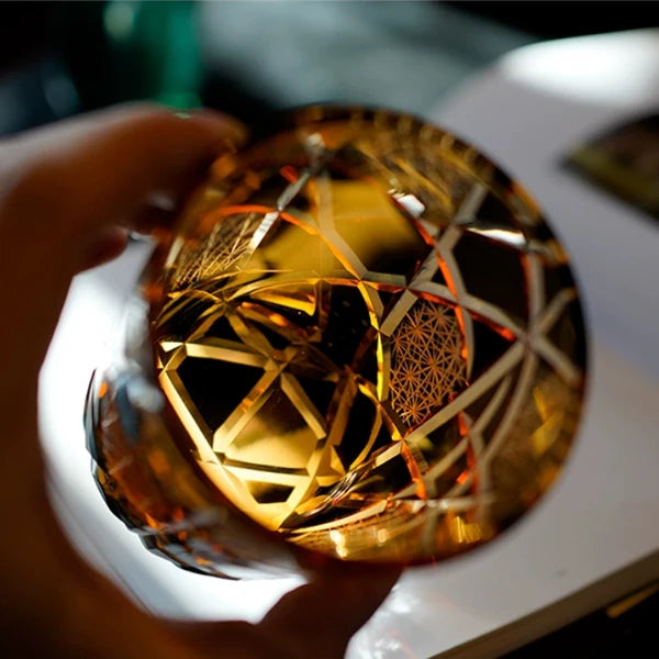 Edo Kiriko Hand-Carved Amber Lightning Pattern Whiskey Glass — A Strike of Power, Craft, and Elegance