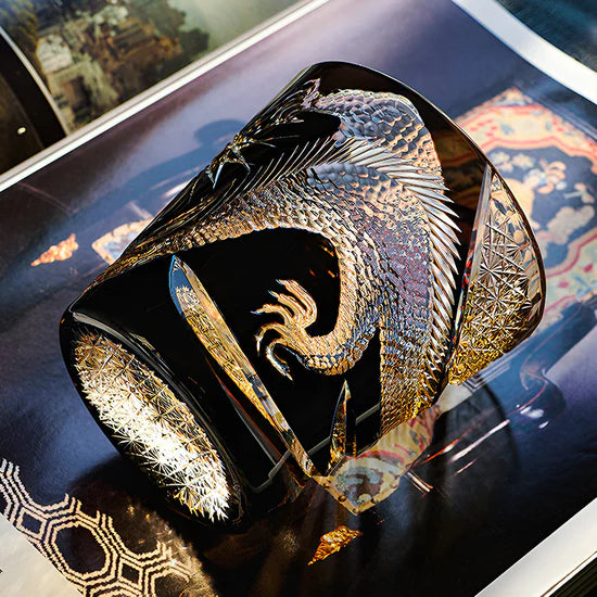Edo Kiriko Hand-Carved Soaring Dragon Whiskey Glass – An Ascendant Myth in Crystal