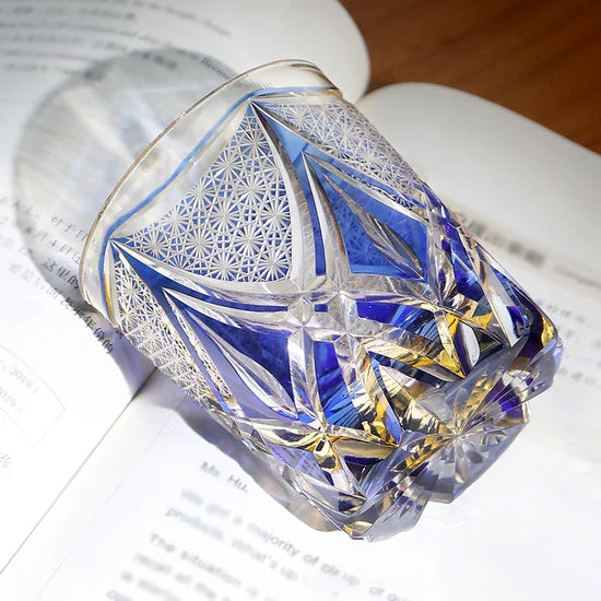 Edo Kiriko Hand-Carved Twisted Crystal Whisky Glass – A Dance of Light and Elegance