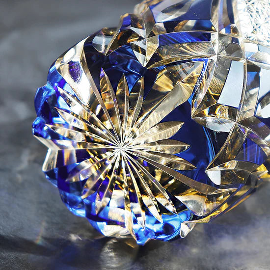 Edo Kiriko Twisted Blue Whisky Glass – Hand-Carved Premium Crystal Glass | Sapphire Motion