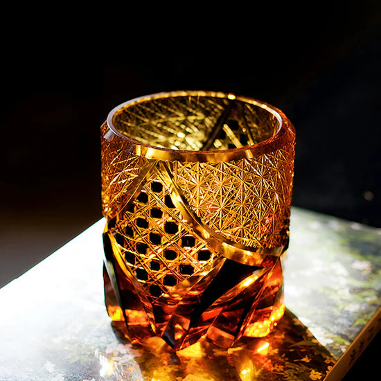 Edo Kiriko Hand-Carved Dark Knight Whiskey Glass – A Symbol of Strength and Refinement