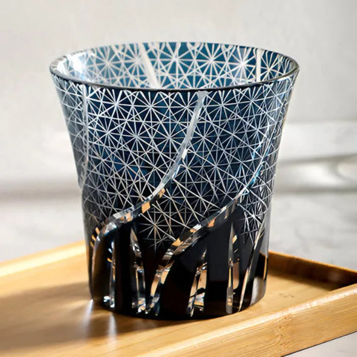 Edo Kiriko Ink & Flame Whisky Glass – Hand-Carved Premium Crystal Glass | Midnight Fire