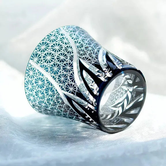 Edo Kiriko Ink & Flame Whisky Glass – Hand-Carved Premium Crystal Glass | Midnight Fire