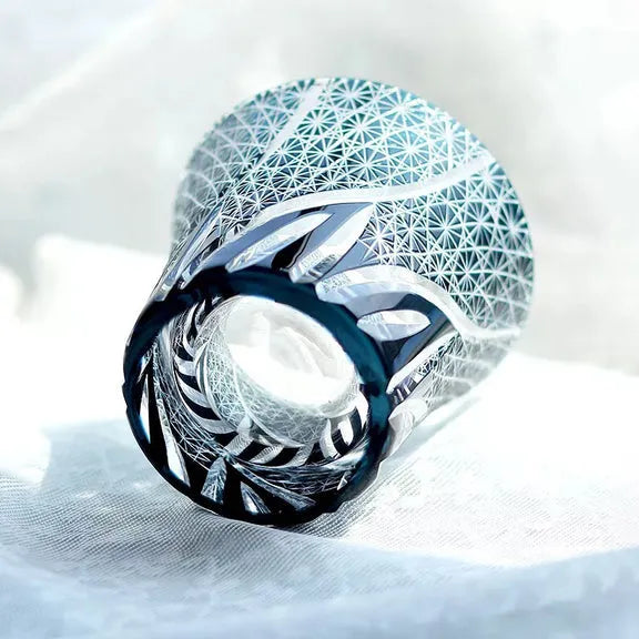 Edo Kiriko Ink & Flame Whisky Glass – Hand-Carved Premium Crystal Glass | Midnight Fire