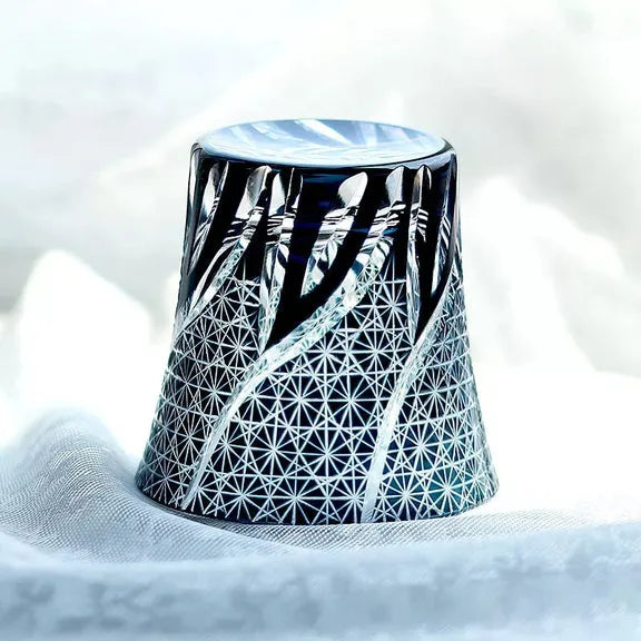 Edo Kiriko Ink & Flame Whisky Glass – Hand-Carved Premium Crystal Glass | Midnight Fire